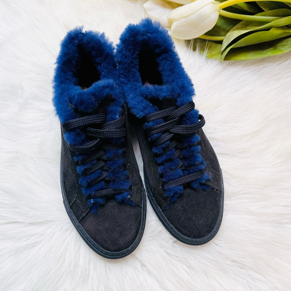 Diane B. Milano Blue Suede & Shearling Sneakers - Picture 2 of 8
